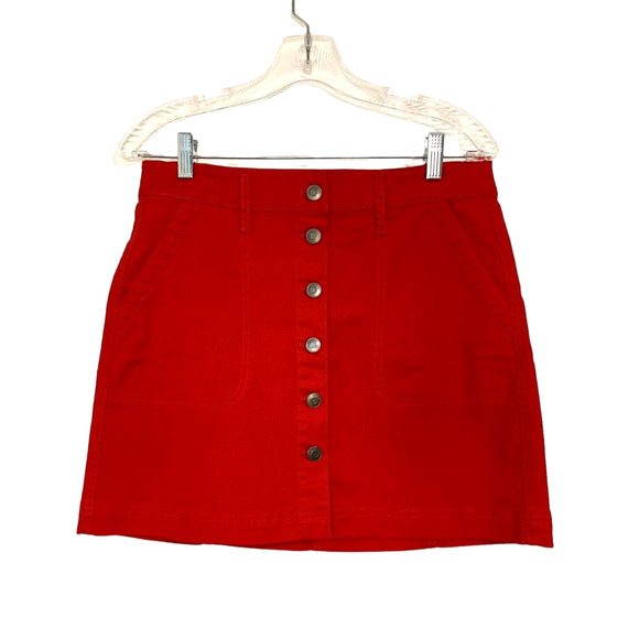 J. Crew Dresses & Skirts - J.Crew Mercantile Size 4 Skirt Button Front Mini Skirt Stretch Pocket Preppy Red